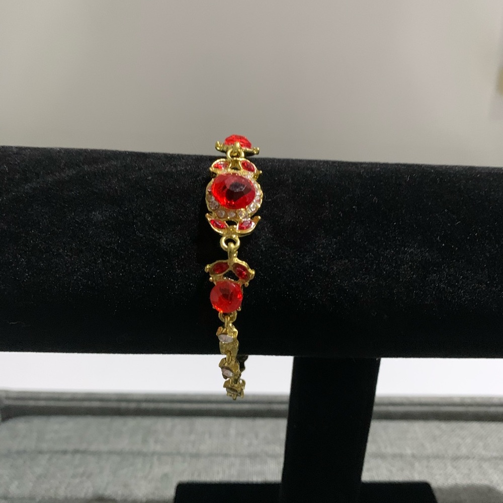 Flowers and leaves red/orange golden bracelet